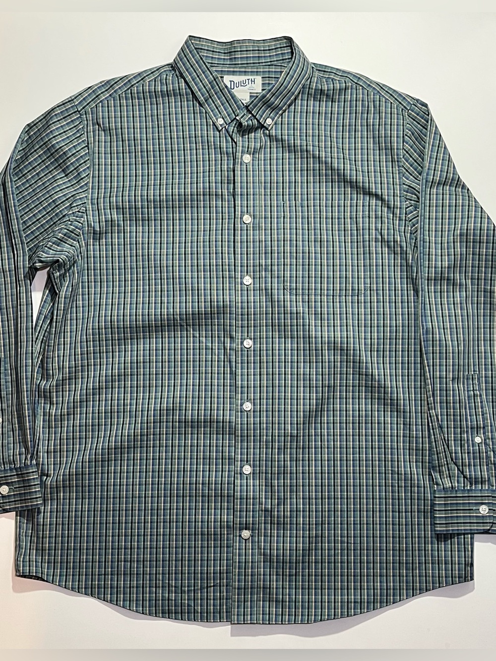 Men’s Duluth Trading Long Sleeve Plaid Button Shirt, XLT, Relaxed Fit, Green